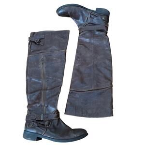 LUXURY REBEL Brown Distressed Leather Over Knee Harness Zip Boots size 7.5